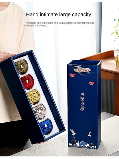 Gift Box & Five Elements Gift Box Kiln Change China Ceramic Tea Cup Porcelain Kung Fu Cups Set Pottery Coffee Mug Tableware Cup