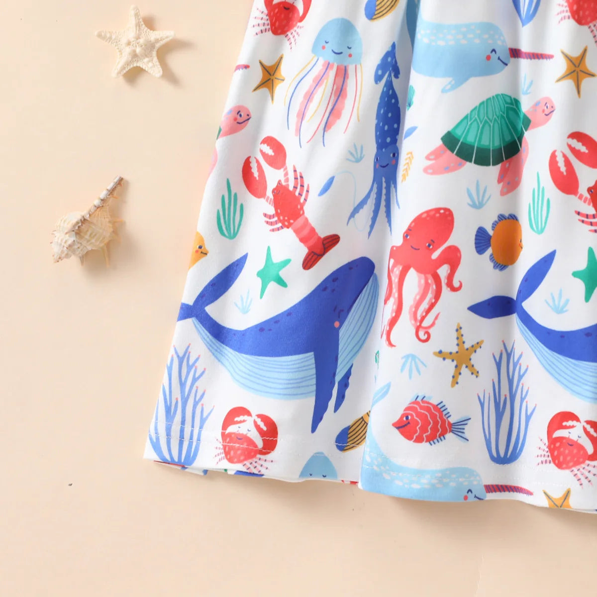 Summer Cute Girl Dresses Cartoon Pattern Flying Sleeve Kids Girls Party Dresses 2 To 8 Years Kids Casual Clothes