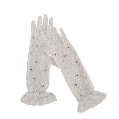 1 pair Lace Gloves for Little Kids Ages 3 to 12 Year Flower Girls Mittens White