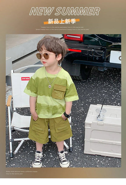 Boys Summer Clothes Set Camouflage Short Sleeve T-shirt + Cargo Shorts 2PCS Kids Casual Streetwear Outfit Two-piece set