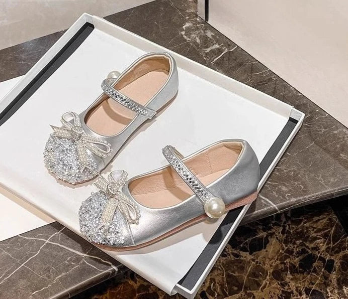Girls Crystal Sparkle Princess Shoes Kids Fashion Leather Comfortable Party Performance Flats for Toddlers