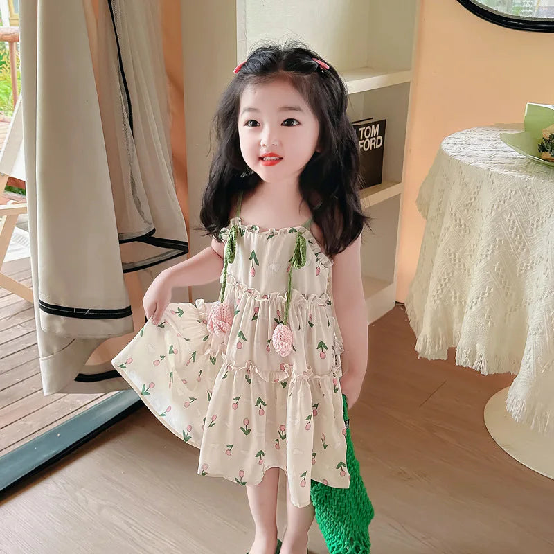Baby Girl Summer Dress Sweet Floral Pattern Halter Dress Korean Version of The Lovely Baby Girl Princess Dresses