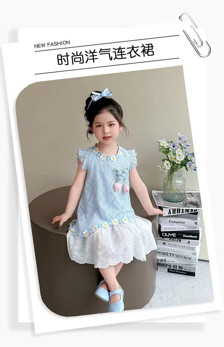 New Children's Fly-sleeved Skirt Summer Dress Girls Princess Dress Girls Vest Skirt (Available)