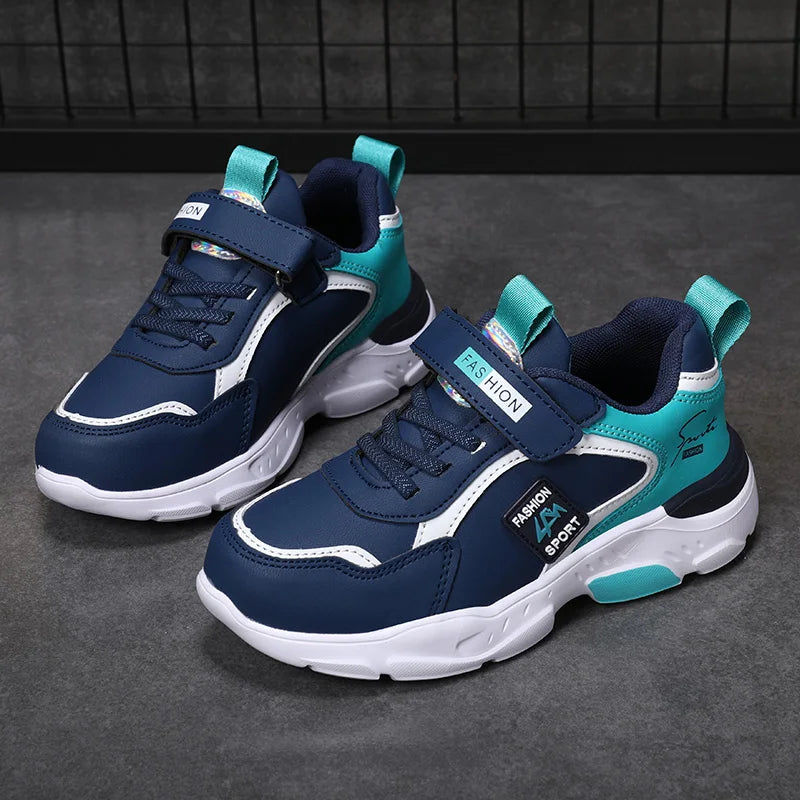 Autumn and Winter Children's Shoes, Boys' Sneakers, Leather Surface, Breathable, Non-Slip, Versatile Sports Shoes for Middle-Aged and Older Children and Primary School Students