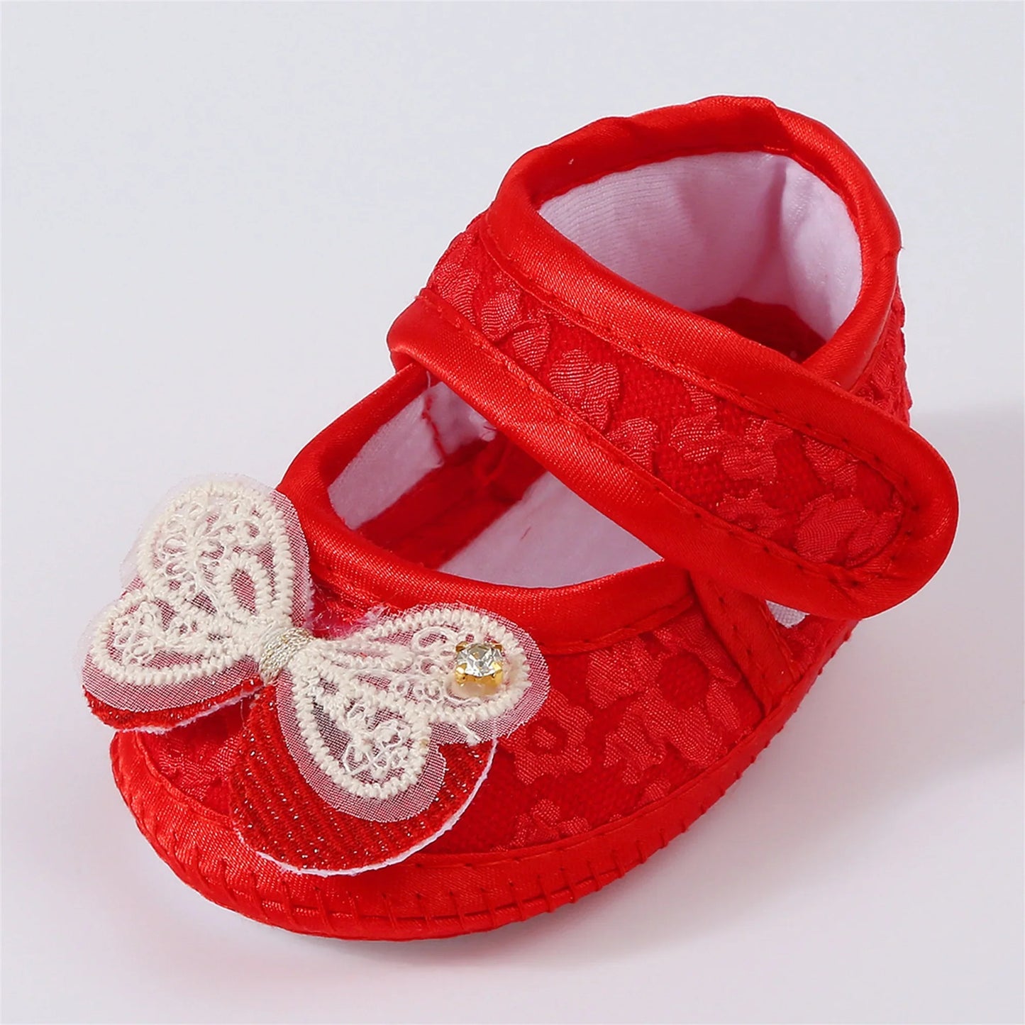 Baby Girls Princess Shoes and Turban Hat Set Bow Decor Lace Soft Non-slip Bottom First Walking Shoes