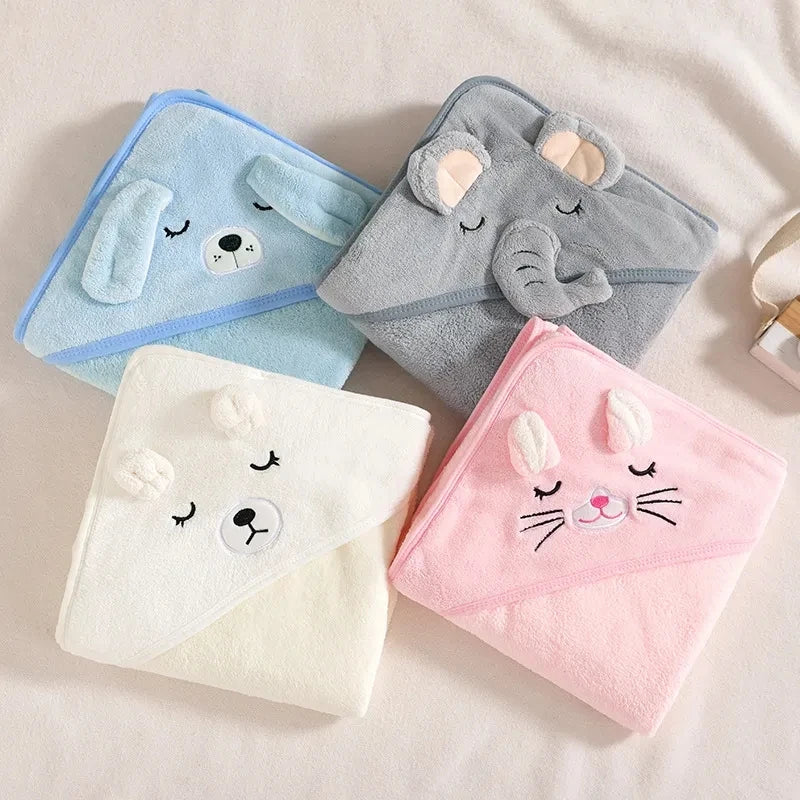 0-3 Years Unisex Baby Bathrobe Flannel Cape Cartoon Boys Girls Hooded Bathrobe Newborn Shower Gift Wrap Swaddling Bath Towel (Available)