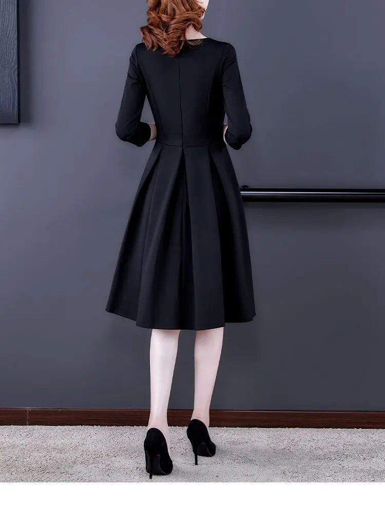 Dress Women's Fashion Western Style Spring and Autumn Clothing New Collection Waist Cinching Slimming Small Black Dress