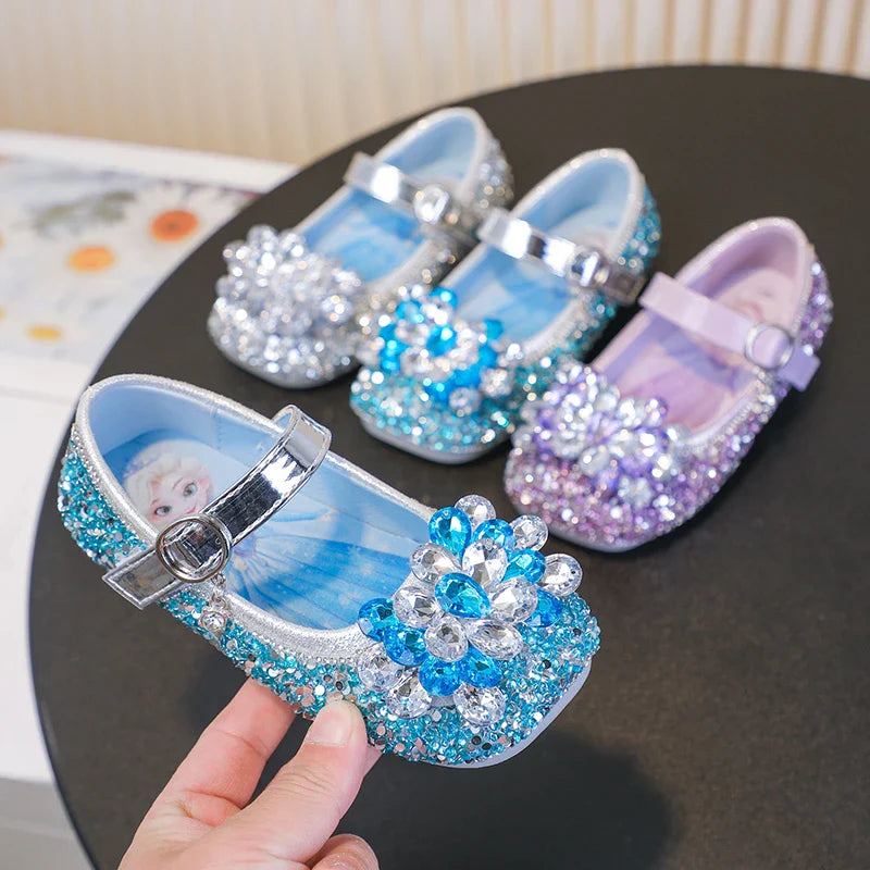 Disney Cartoon Pattern Elsa Princess Crystal Shoes for Girls Fashion New Style Baby Girl Low Heels Sandals Summer Fall Children