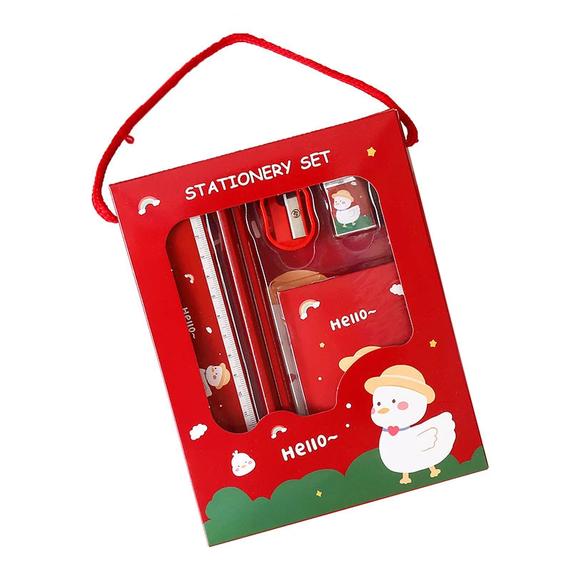 6Pcs Creative Children Stationery Set Cartoon Pencil Sharpener Eraser Note Book Ruler Pencil Kawaii School Supplies Gifts
