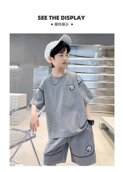 Boys Suit Child set Clothes Short-Sleeved loose black t-shirt + half pants Teenager Tracksuits Kids 8 10 12 year