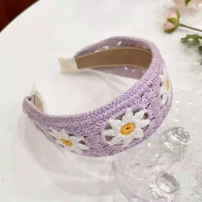 Sweet Embroidery Flower Kids Hair Hoops Colorful Knit Woolen Autumn Winter Wide Hairband for Girl Headwear