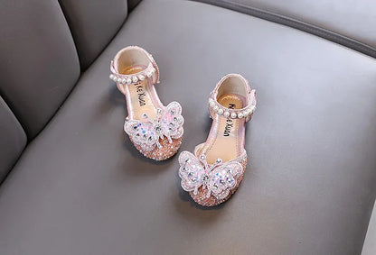 Kids Sandals for Girls Rhinestone Butterfly Elegant Versatile Children's Summer Sandals Soft Bottom Princess Fashion Flat Shoes