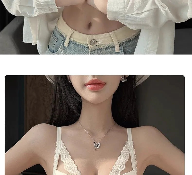 Front button underwear ladies small breasts gathered 2025 spring summer new sexy pure lace white beautiful back bra set