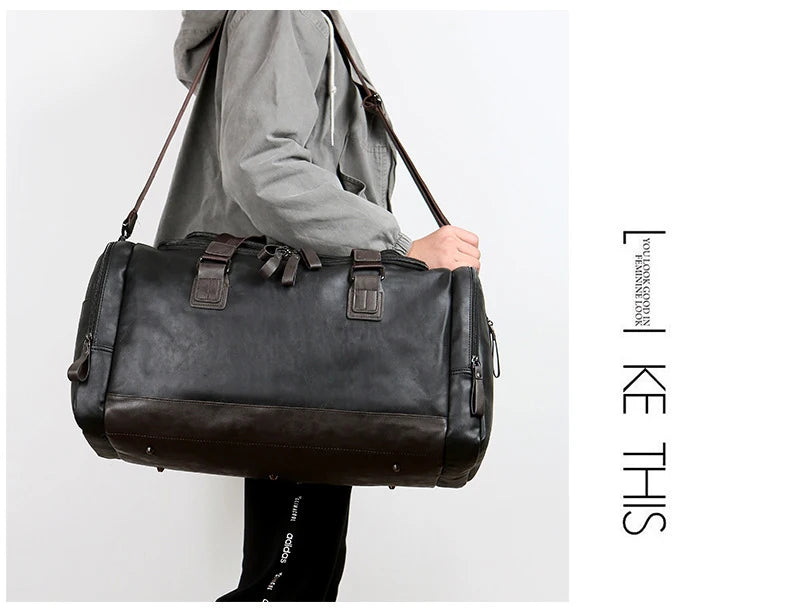 PU Leather Travel Duffel Bag Luggage Weekender Overnight Tote for Men Women Gym Sports Crossbody Carry on Waterproof  Handbags