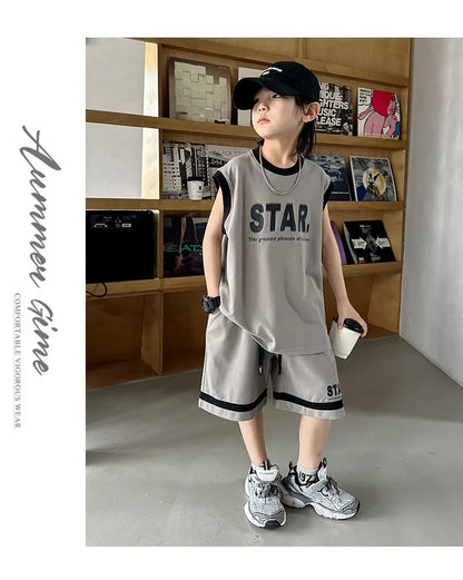 Boys Basketball Jerseys New Fashion Vest + Shorts 2Pcs Boys Clothing Sets Teenagers Kids Clothes