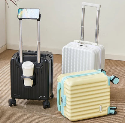 2025 New Style Luggage 14-Inch Fashionable Lightweight Boarding with Water Cup Holder Mobile Phone Holder Large Capacity Luggage