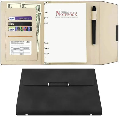 A5 Binder Refillable Planner Faux Leather Notebook Journal with Card Pen Holder Outdoor Journal Planner Agenda DIY Birthday Gift