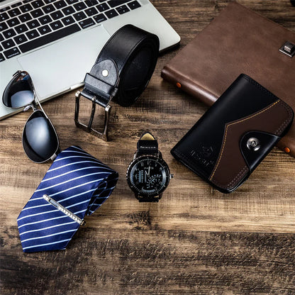 Men’s Watches Gift Box Set Quartz Watch Sunglasses Tie Wallet and Belt Set for Men Birthday Gifts for Boyfriend Dad Husband