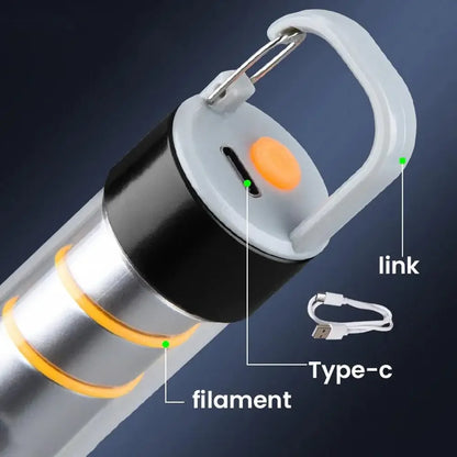 Rechargeable Camping LED Flashlight With Side Light Outdoor Light Powerful Zoomable Flashlight Camping Lantern Atmosphere Light