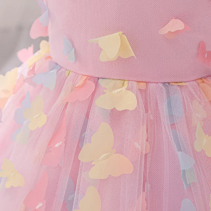Toddler Girl Party Dress Colorful Gradient 3D Butterfly Prom Gown Girl Bow Lace Birthday Wedding Princess Summer Dresses Evening