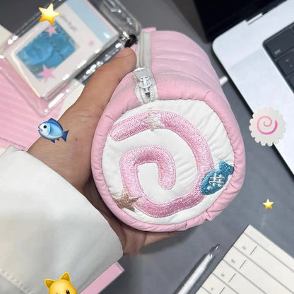 INS Pink Pen Bag Soft Towel Roll Large Capacity Pencil Case Stationery Cosmetic Storage Bag Organizer Creative Students Gift