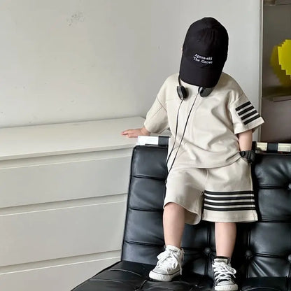 Kids Sportswear 2 Piece Set Korean Style Short Sleeve and Shorts Outfit for Boys and Girls