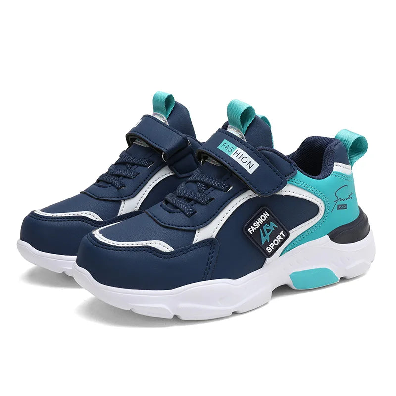 Autumn and Winter Children's Shoes, Boys' Sneakers, Leather Surface, Breathable, Non-Slip, Versatile Sports Shoes for Middle-Aged and Older Children and Primary School Students