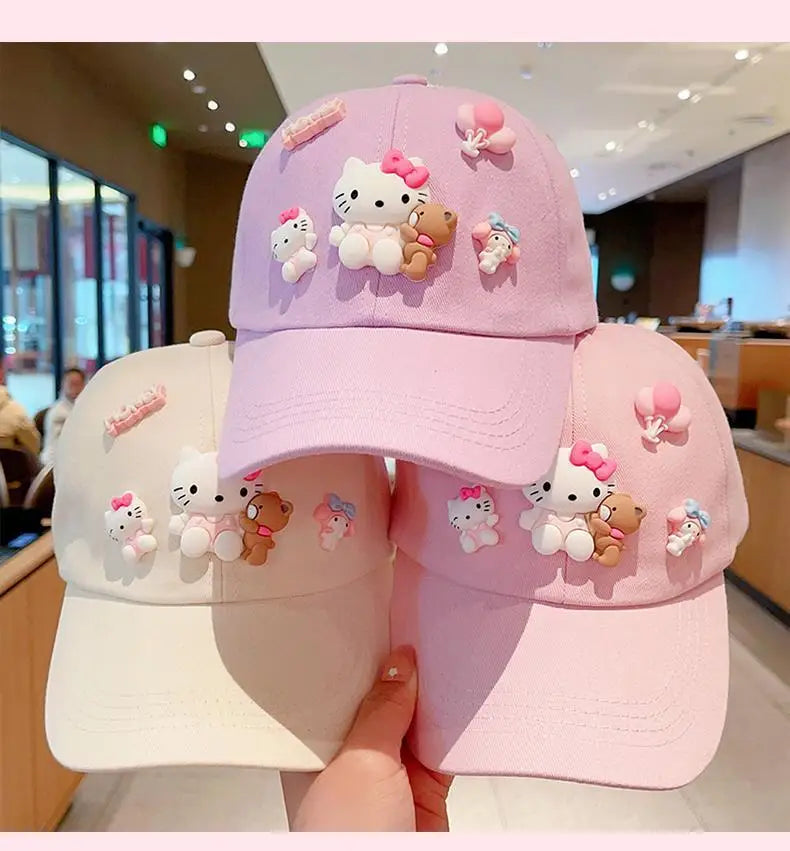 New Sanrio Animation Hello Kitty Travel Cap Spring and Autumn Girls Outdoor Versatile Baseball Cap Sun Protection Visor Hat