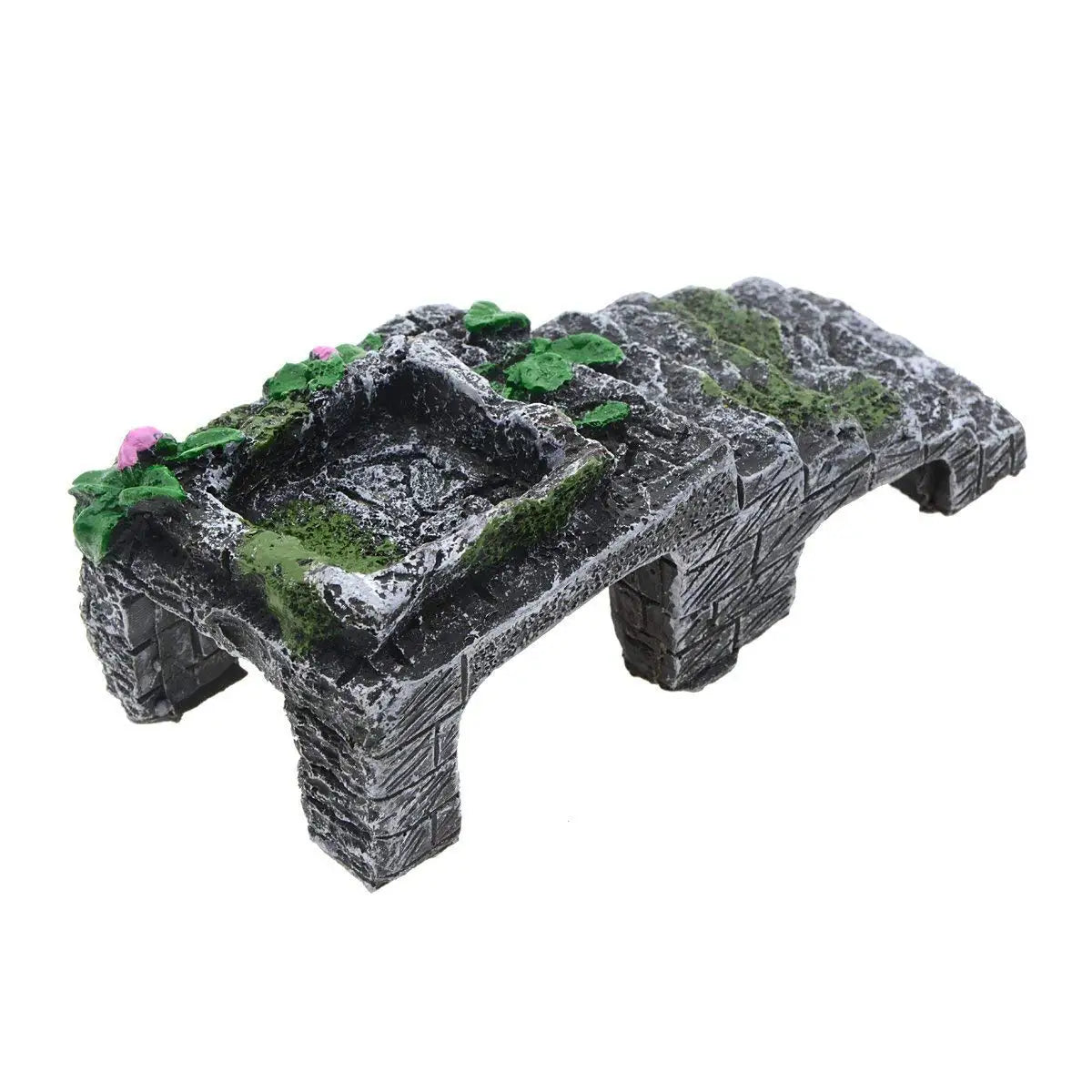 Ancient Ruins Aquarium Ornament, Resin Fish Tank Decoration with Stairs & Plants, Reptile Hideout Cave for Lizards, Turtles (Available)