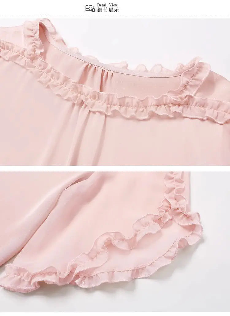 The Season Women's Fashionable Loose Short Sleeve Chiffon Shirt Slimming Cover Belly Versatile Top TT1479