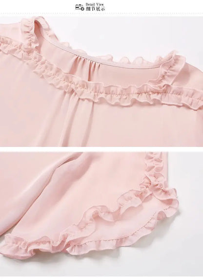 The Season Women's Fashionable Loose Short Sleeve Chiffon Shirt Slimming Cover Belly Versatile Top TT1479
