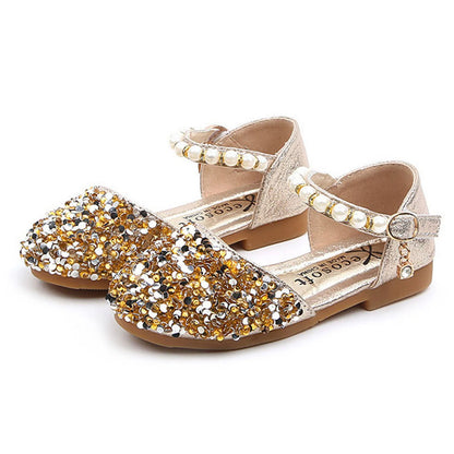 Summer Autumn Toddlers Princess Shoes, Sweet Style Little Girls Sequins Faux Pearl Decoration Sandals without Instep