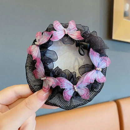 Girls Dance Hairnet Ballet Bun Cover Flower Butterfly Pearl Rhinestone Hair Mesh Kids Training Daily Dance Accessories