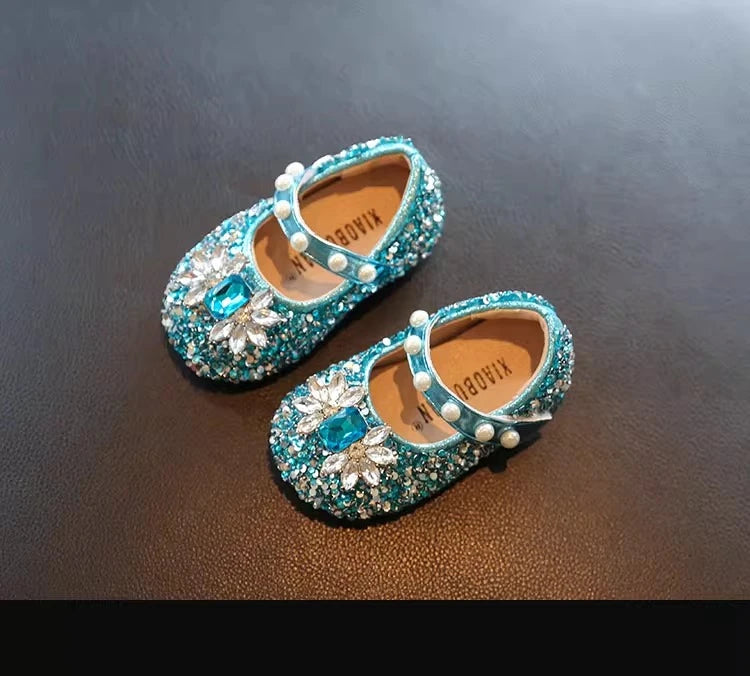 Toddler Kids Princess Shoes Shiny Crystal Girls Flats Sweet Glitter 2025 New Fashion Baby Walking Shoes Soft Bottom Non-slip