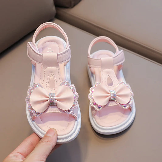 Solid Bow Children's Summer Shoes Cute 2025 Beach Non Slip Sandals For Baby Girls Footwear Soft Infant Kids Fashion Sandals