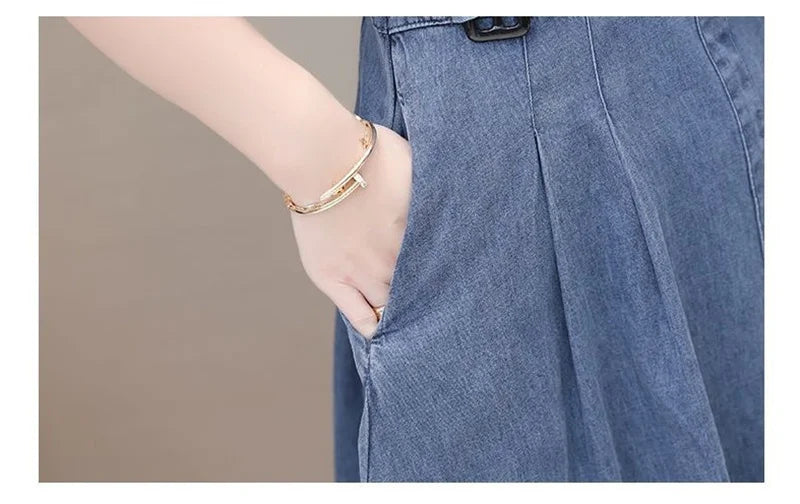 2026 Korean Summer New Denim Dress Women Temperament  Short Sleeved Fashion Slim All-match Casual Dress Female Vestidos