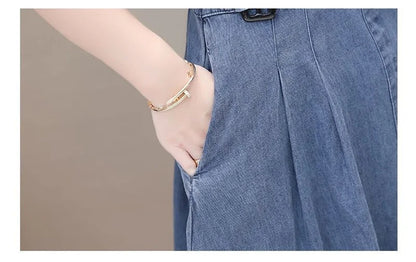 2026 Korean Summer New Denim Dress Women Temperament  Short Sleeved Fashion Slim All-match Casual Dress Female Vestidos