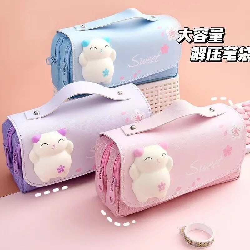 3D Kawaii Pencil Case Girls Decompression Pen Pouch Cute Waterproof School Supplies Aesthetic Organizer Box  Korean Stationery
