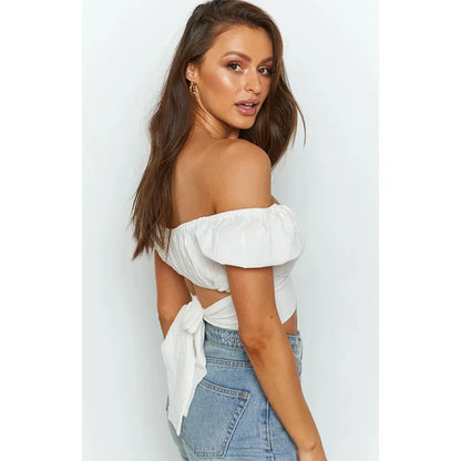 New lantern short sleeved umbilical cord sexy short shirt pleated women's shirt slim fit top for women