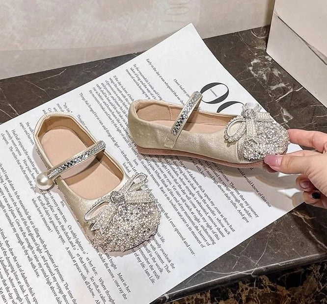 Girls Crystal Sparkle Princess Shoes Kids Fashion Leather Comfortable Party Performance Flats for Toddlers