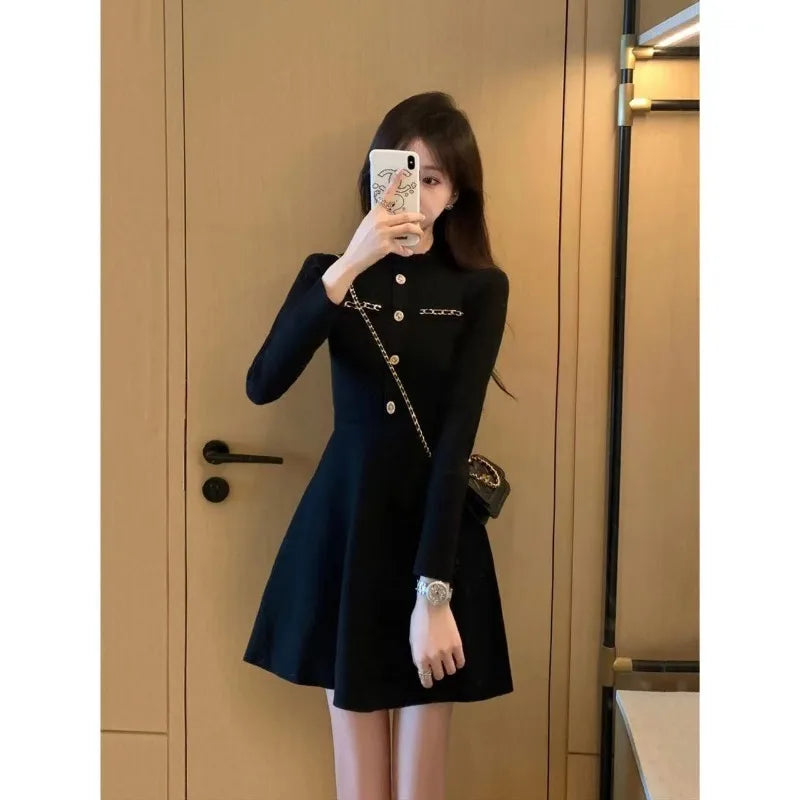 Fashionable Knitted Dress for Women's Spring Clothes Style Waist-hugging Temperament Elegant and Casual Versatile Dress Inside