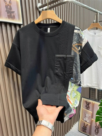 American Casual Summer Patchwork Color Block Loose Short Sleeve T-Shirt(Available)