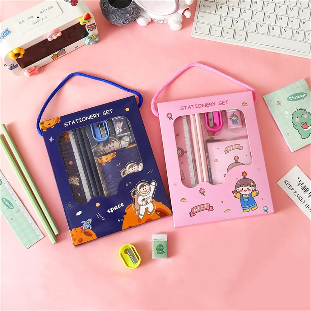5/6pcs Stationery Sets Boys Girls Kids Learning Gift Box Pencil Notebook Ruler Eraser Set School Students Teacher Reward Gift