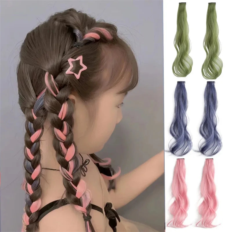 Sweet Kids Girl Wigs Hair Clip Cute Cool Candy Color Braid Wigs Hair Pin Hanging Ears Hair Dyeing Wig Headwear