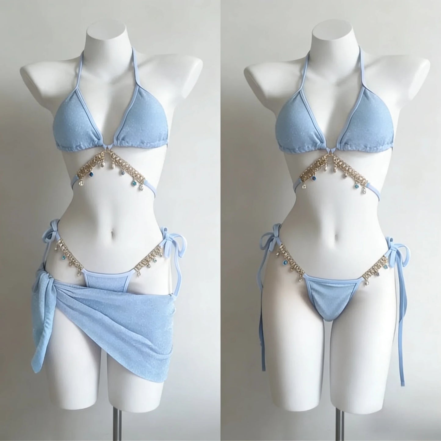 2026 New High Waist Fairy Sweet 4-Piece Women's Split Bikini Set Print Long Sleeve Swimwear Trendy Beach Vacation Fairy Swimsuit