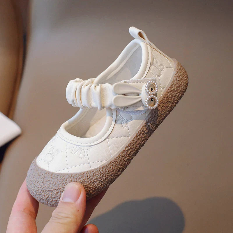Girl's Mary Janes Cute Flat Sewing Pu Leather Little Children Leather Shoes Pu 21-30 Hook-loop Anti-slip Lovely Kids Spring Shoe