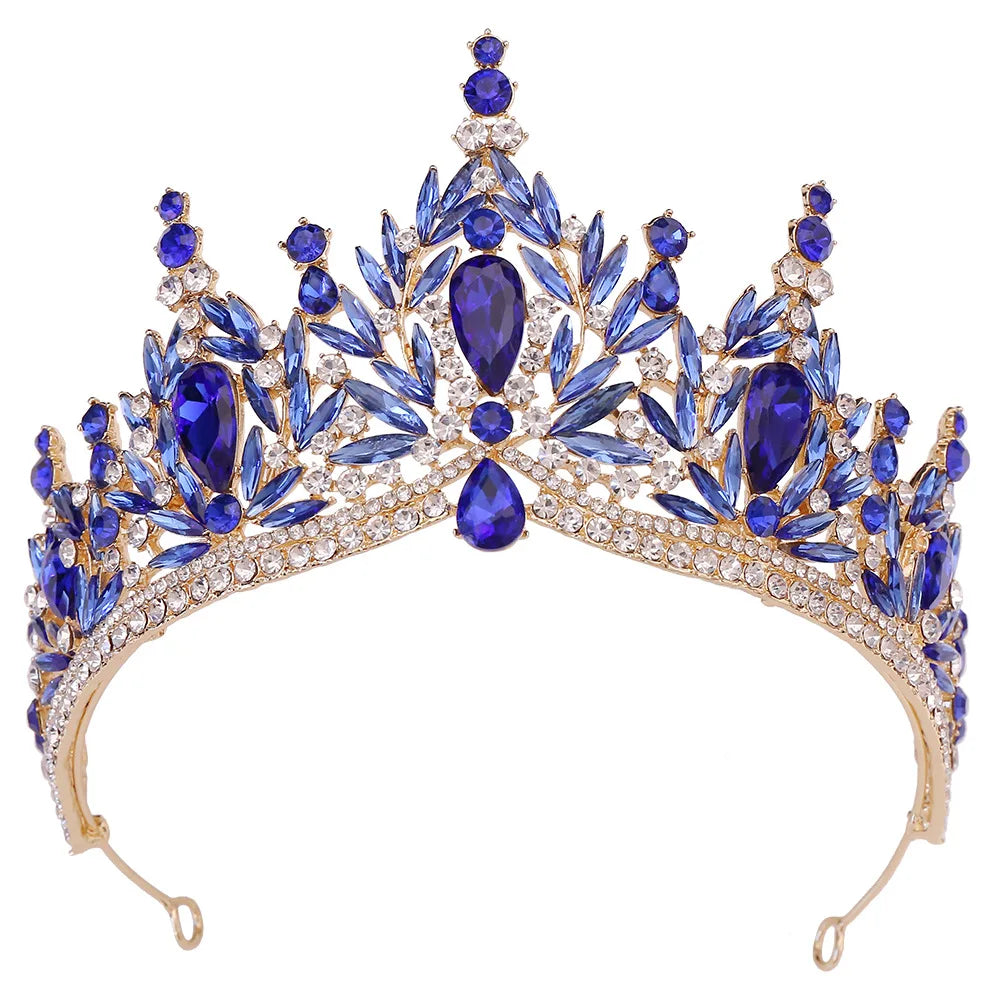 Luxury Big Water Drop Crystal Opal Tiara For Women Girls Wedding Bridal Birthday Party Crown Hair Dress Accessory