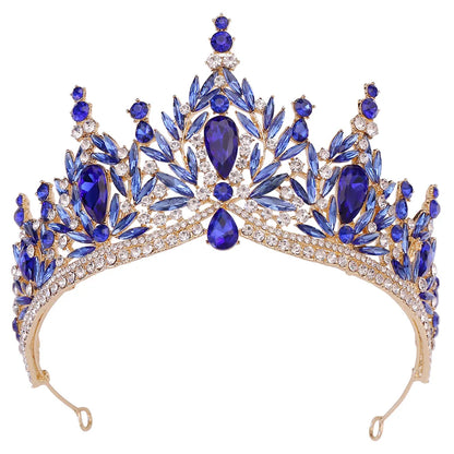 Luxury Big Water Drop Crystal Opal Tiara For Women Girls Wedding Bridal Birthday Party Crown Hair Dress Accessory