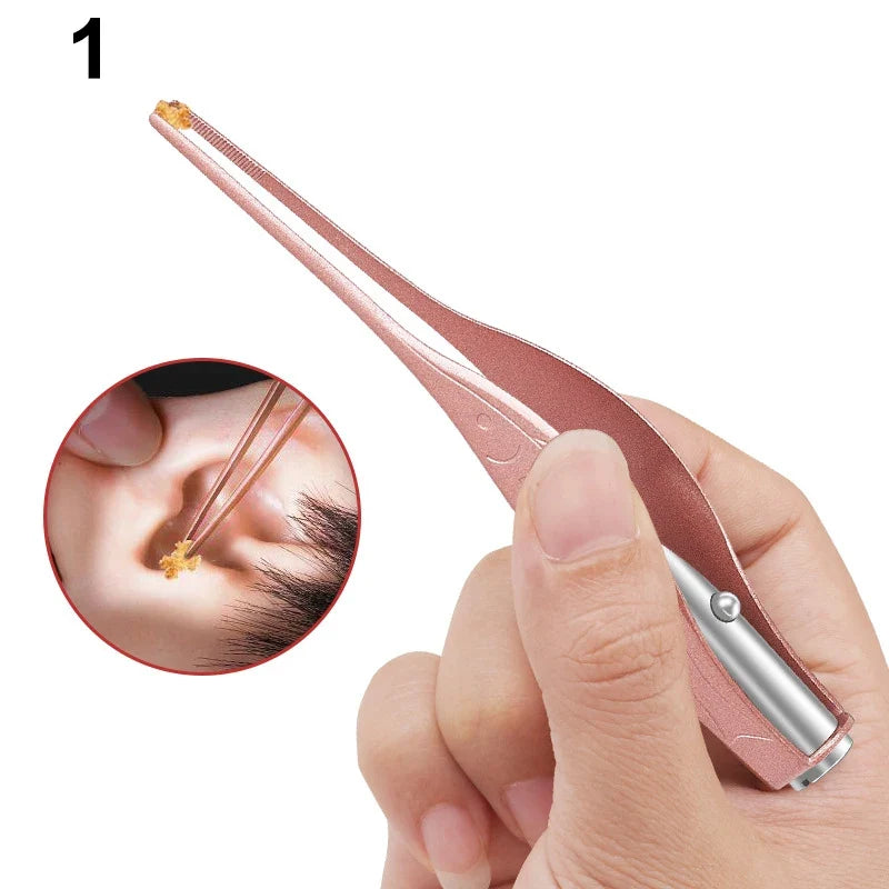 Baby Ear Cleaner Tweezer Soft Ear Picks LED Flash Light Ear Wax Curette Picker Ear Cleaning Tool Ear Wax Dig Removal Earpick Set