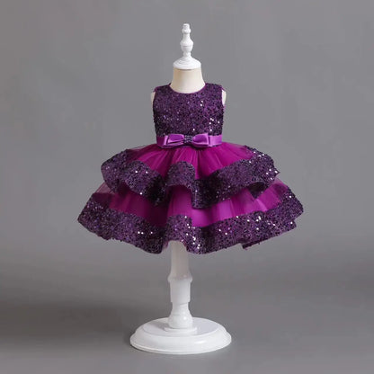 2025 Summer Girls Party Dresses 1-6 Years Kids Glittering Princess Dress Baby High-end First Birthday Party Evening Dress